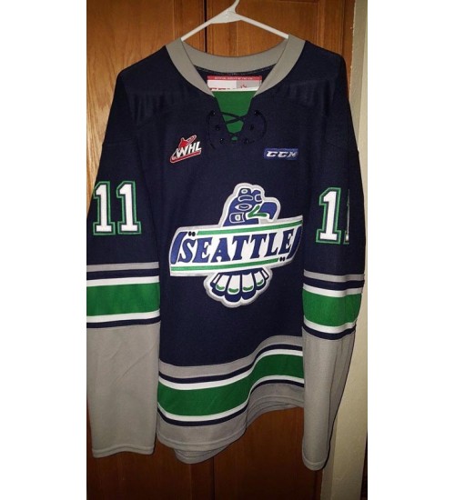 Custom WHL Seattle Thunderbirds 2009-Pres Road Premier Hockey Jersey Blue